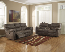 Alzena Reclining Sofa & Reclining Loveseat W/Console | Ace Rent to Own